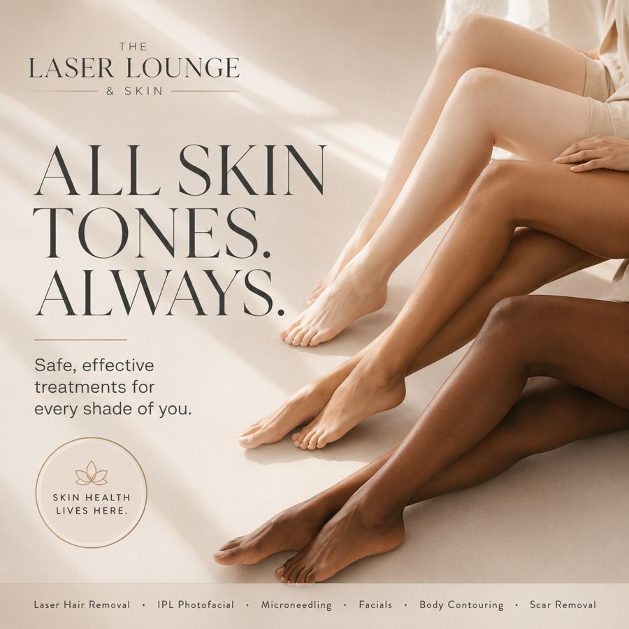 All skin tones, always — safe, effective laser hair removal, IPL, microneedling, facials, and body contouring for every skin tone — The Laser Lounge & Skin Instagram